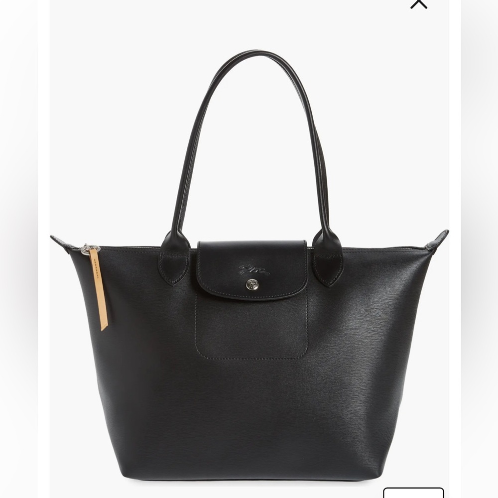 Longchamp Medium Le Pliage City Shoulder Tote in Coated Canvas Black EUC